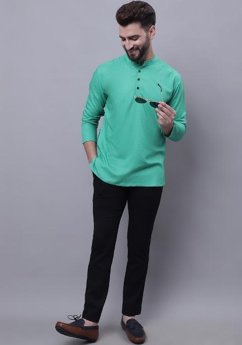 Green Plain Pure Cotton Kurta For Men