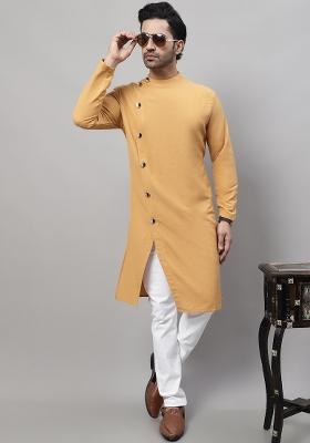 Mustard Yellow Plain Pure Cotton Kurta For Men
