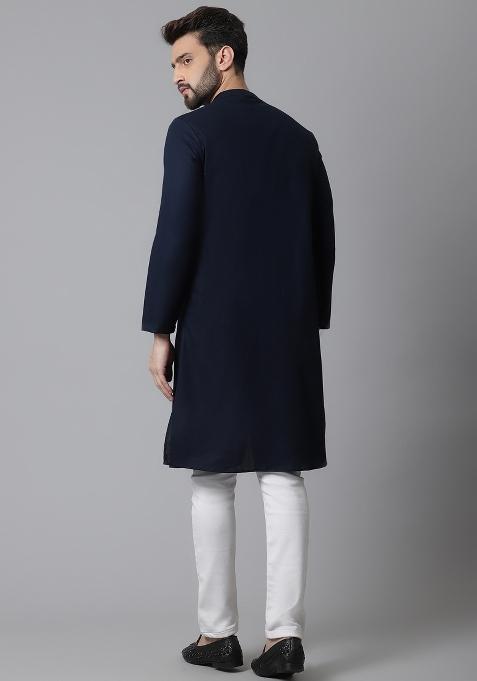 Blue Plain Pure Cotton Kurta For Men
