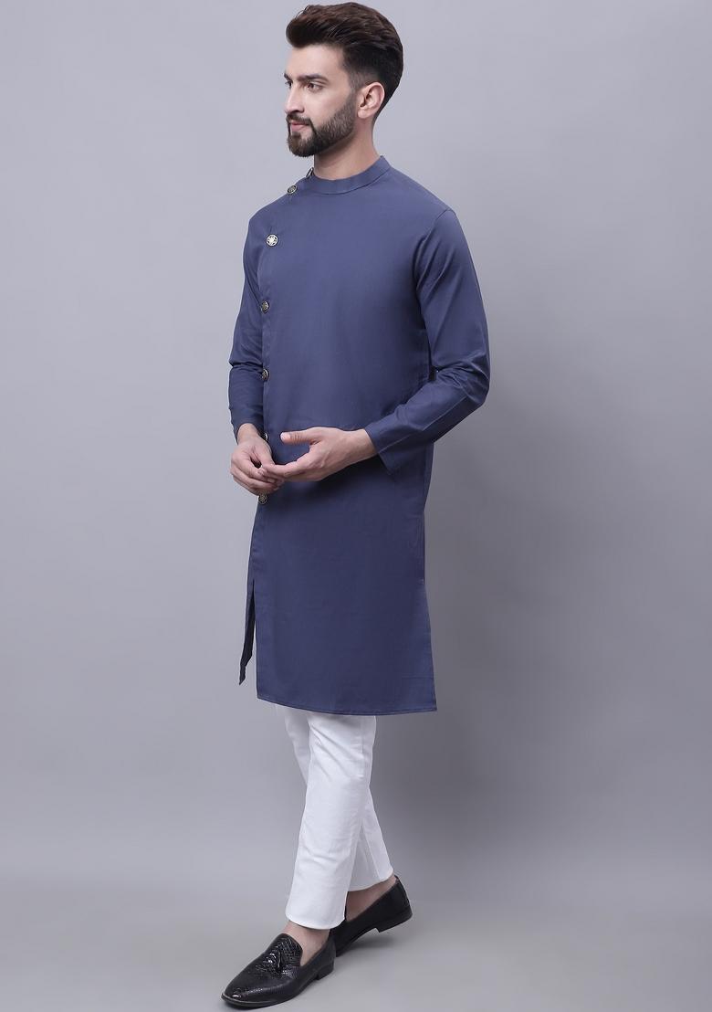 Grey Plain Pure Cotton Kurta For Men - Indya