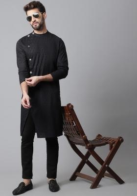 Black Plain Pure Cotton Kurta For Men