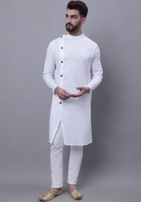 White Plain Pure Cotton Kurta For Men