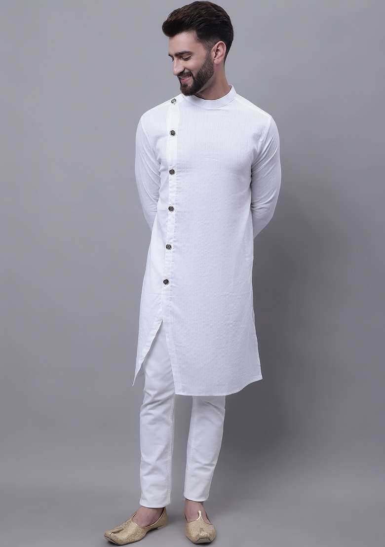 White Plain Pure Cotton Kurta For Men - Indya