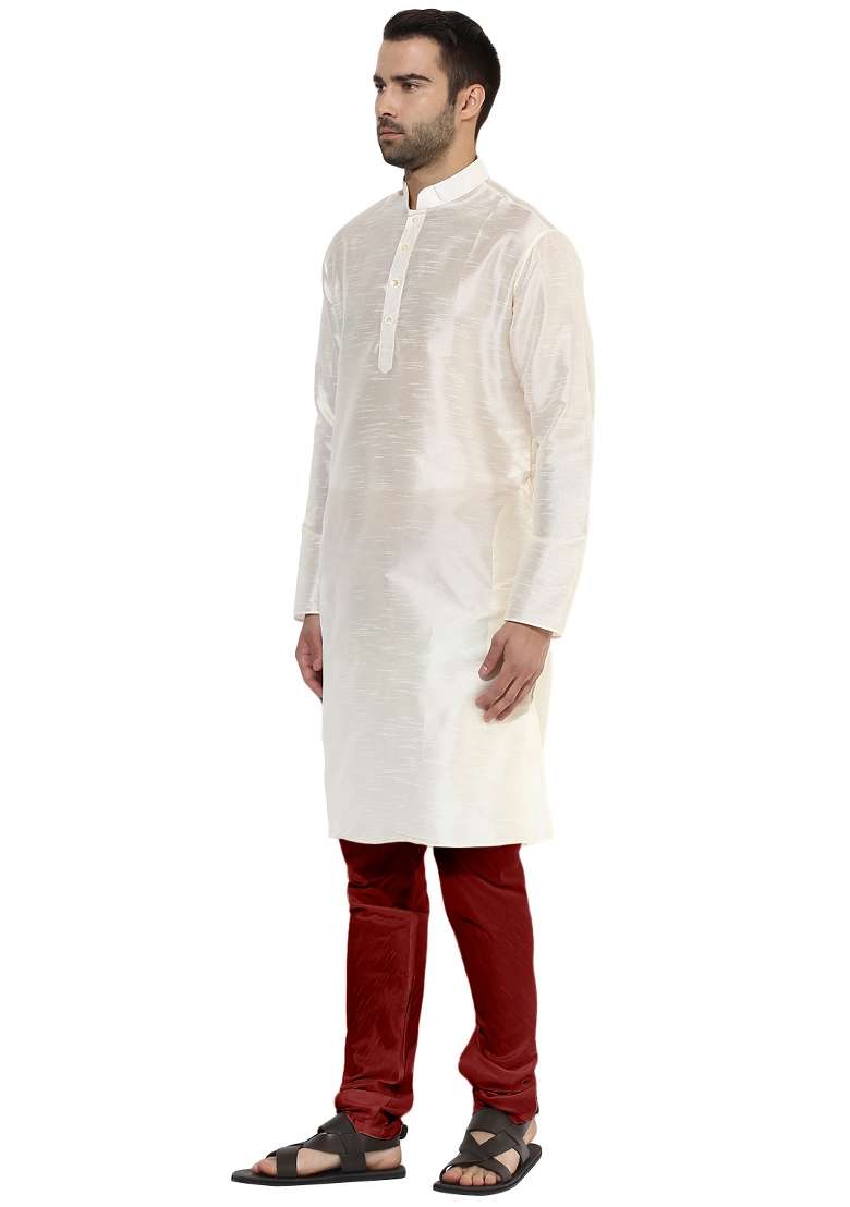 White Solid Cotton Blend Kurta For Men - Indya