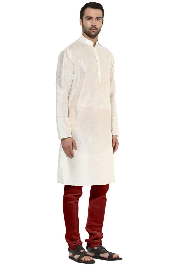 White Solid Cotton Blend Kurta For Men - Indya
