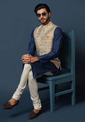 Multicolor Jacquard Silk Blend Nehru Jacket For Men