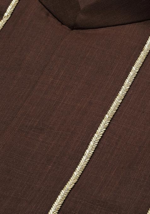 Brown Embroidered Cotton Blend Nehru Jacket For Men