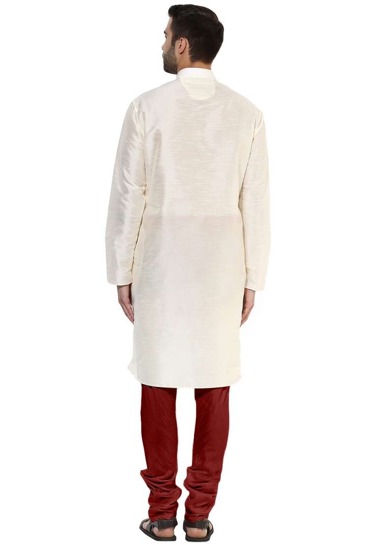 White Solid Cotton Blend Kurta Set For Men - Indya