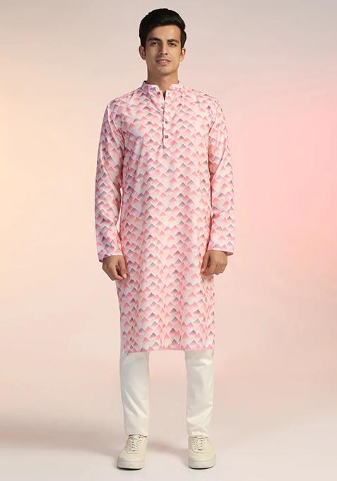 Pink Geometric Rayon Kurta For Men — view on Indya