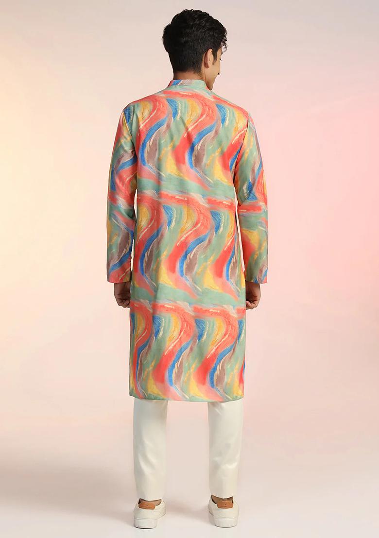 Multicolor Abstract Rayon Kurta For Men