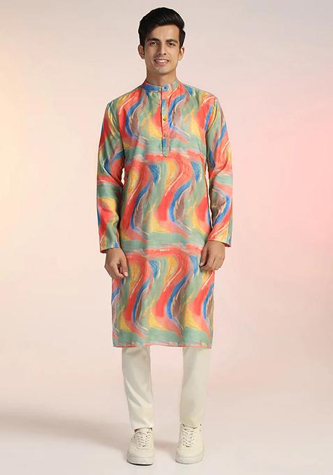 Multicolor Abstract Rayon Kurta For Men