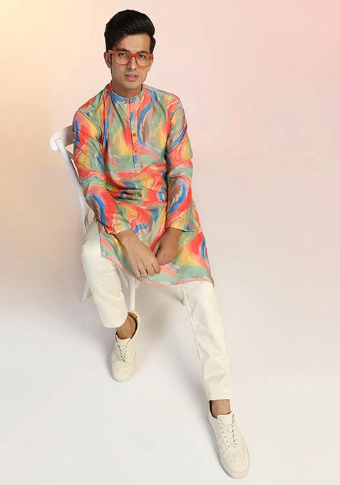 Multicolor Abstract Rayon Kurta For Men