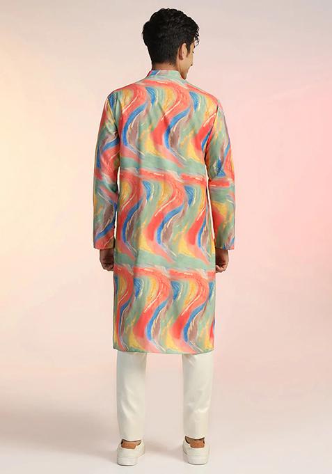 Multicolor Abstract Rayon Kurta For Men