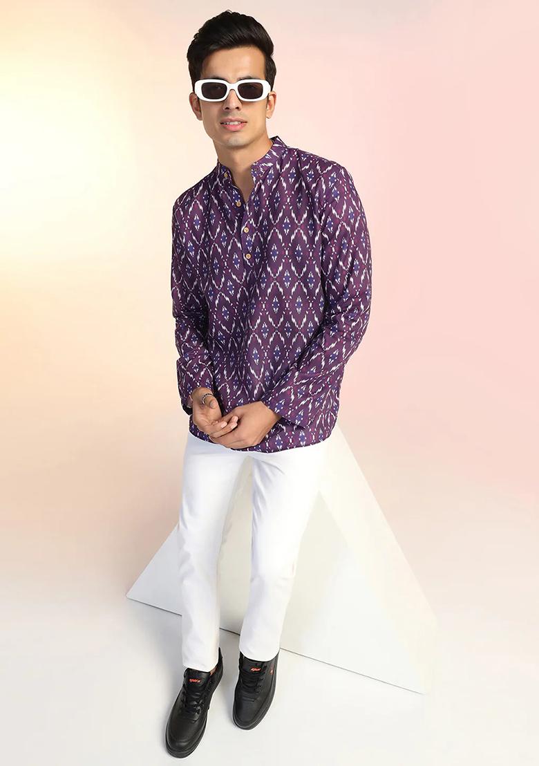 Multicolor Printed Cotton Blend Kurta For Men