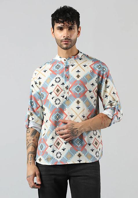 Multicolor Printed Cotton Blend Kurta For Men