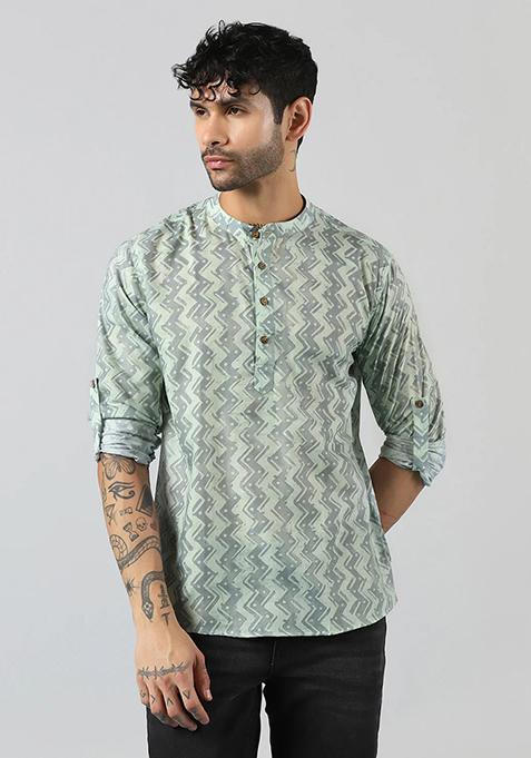 Multicolor Printed Cotton Blend Kurta For Men