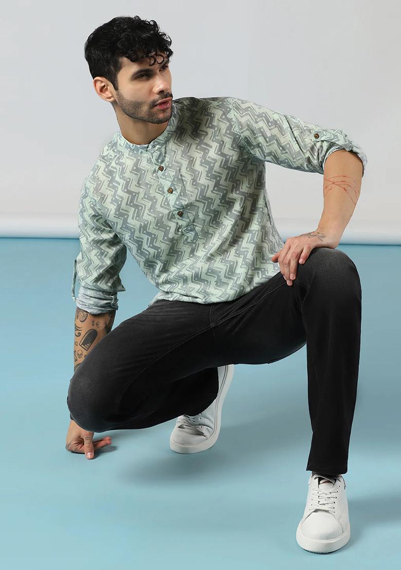 Multicolor Printed Cotton Blend Kurta For Men