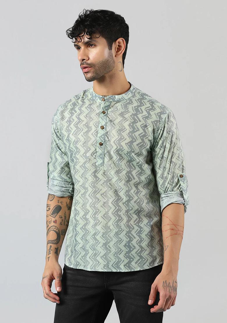 Multicolor Printed Cotton Blend Kurta For Men