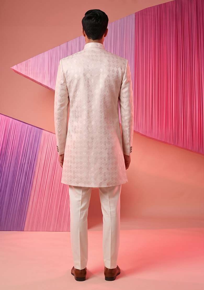 Pink Embroidery Silk Indo Western For Men - Indya