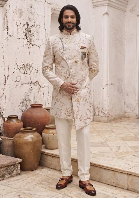 Pink Embroidery Suiting Indo Western For Men