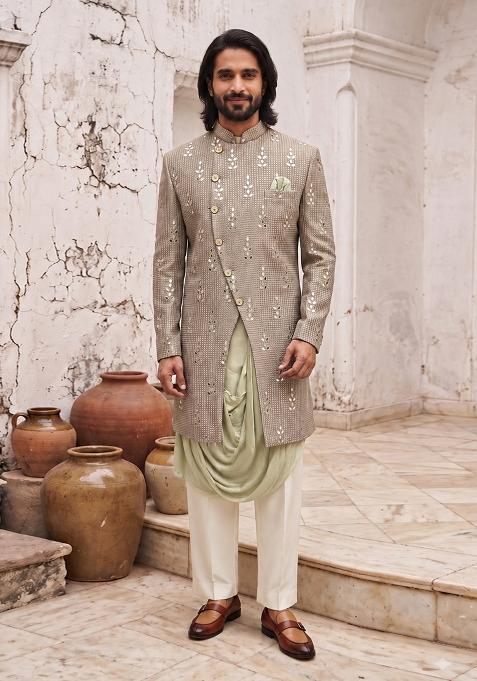 Pista Embroidery Georgette Indo Western For Men