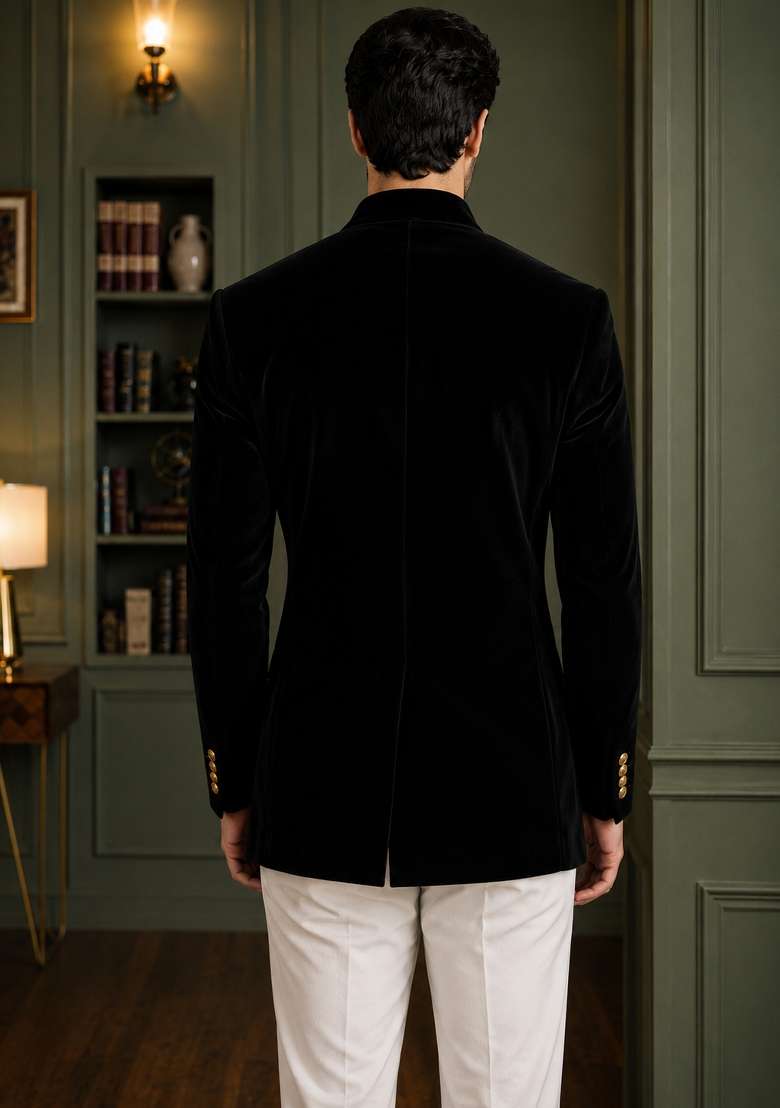 Black Plain Velvet Jodhpuri For Men - Indya
