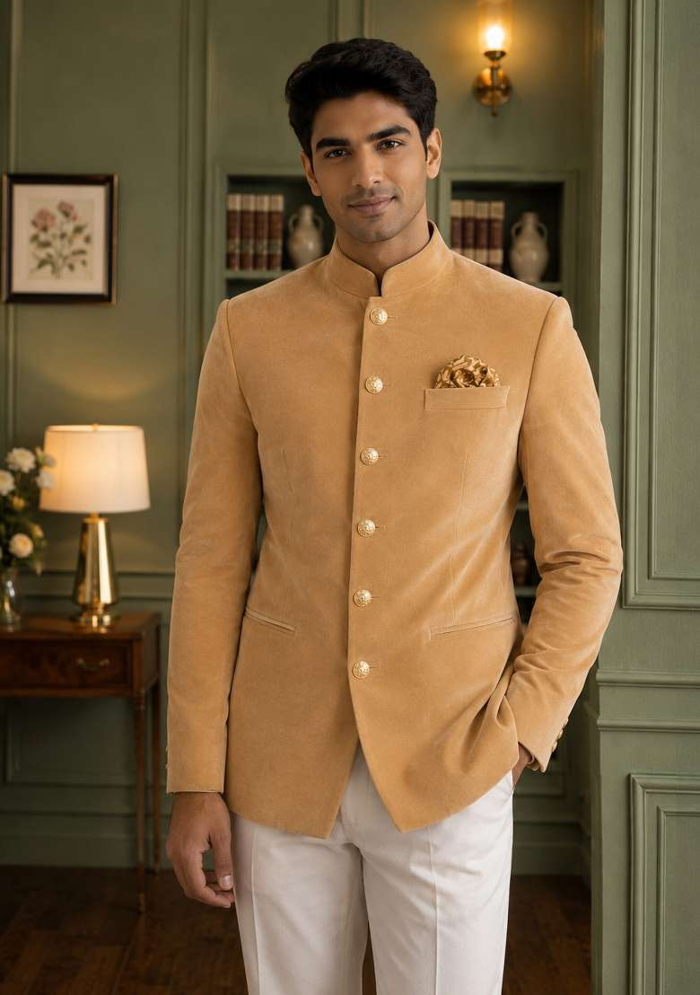 Chiku Plain Velvet Jodhpuri For Men - Indya