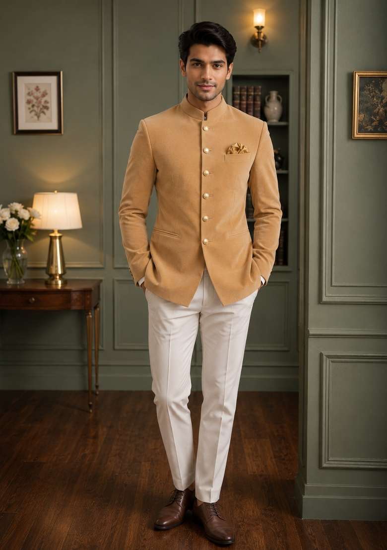 Chiku Plain Velvet Jodhpuri For Men - Indya