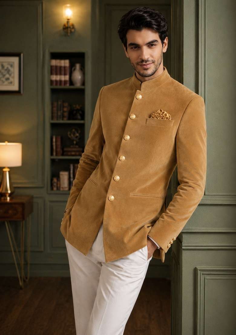 Chiku Plain Velvet Jodhpuri For Men - Indya