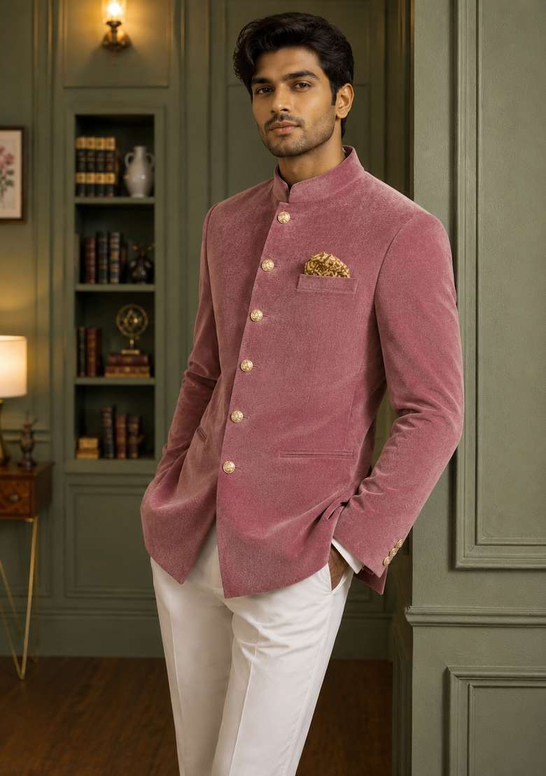 Light Onion Plain Velvet Jodhpuri For Men - Indya