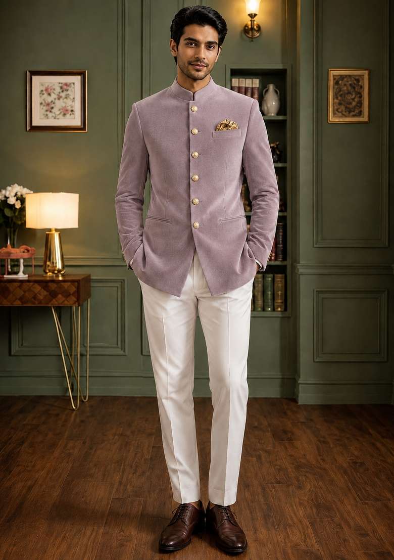 Onion Pink Plain Velvet Jodhpuri For Men - Indya