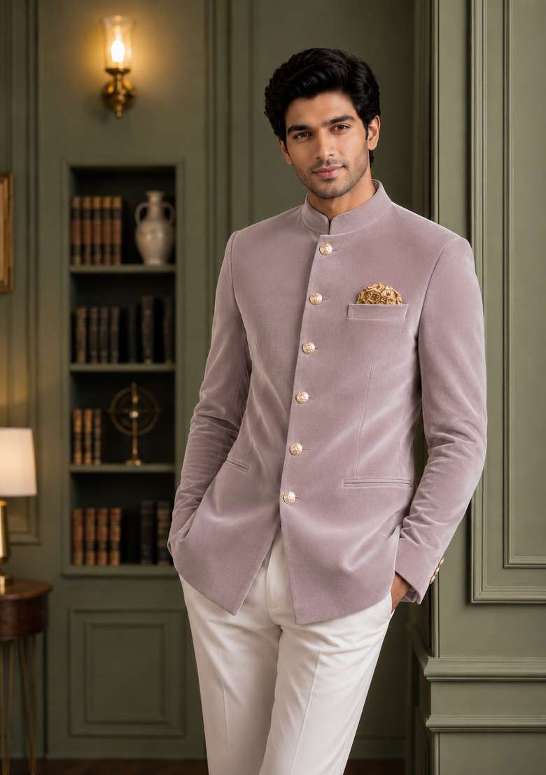 Onion Pink Plain Velvet Jodhpuri For Men - Indya