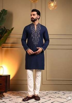 Green Embroidered Silk Kurta Set For Men