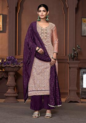 Beige Printed Art Silk Kurta Set