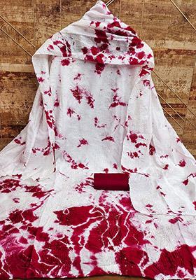 White Tie And Dye Print Poly Blend Kurta Set