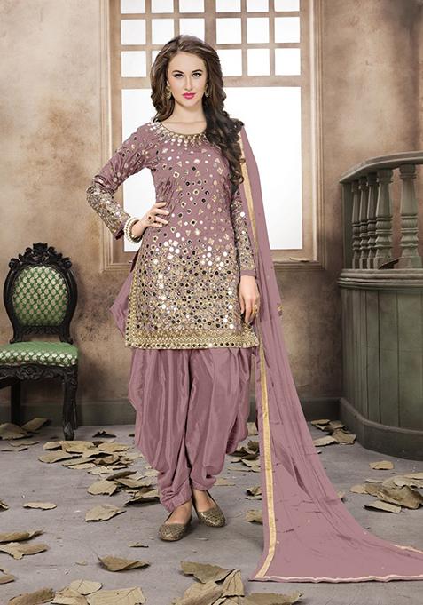 Peach Embroidered Silk Kurta Set