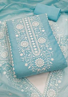 Sky Blue Sequin Embroidered Silk Kurta Set