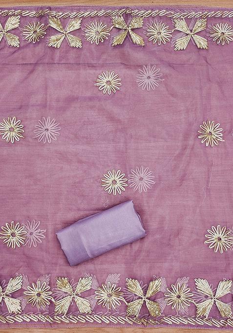 Lavender Embroidered Cotton A-Line Kurta