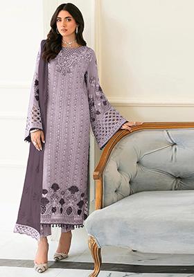 Light Purple Embroidered Faux Georgette Kurta Set