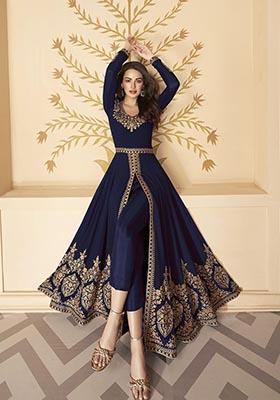 Blue Zari Embroidered Georgette Anarkali Set
