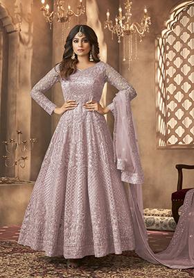 Dusty Purple Sequin Thread Embroidered Net Anarkali Set
