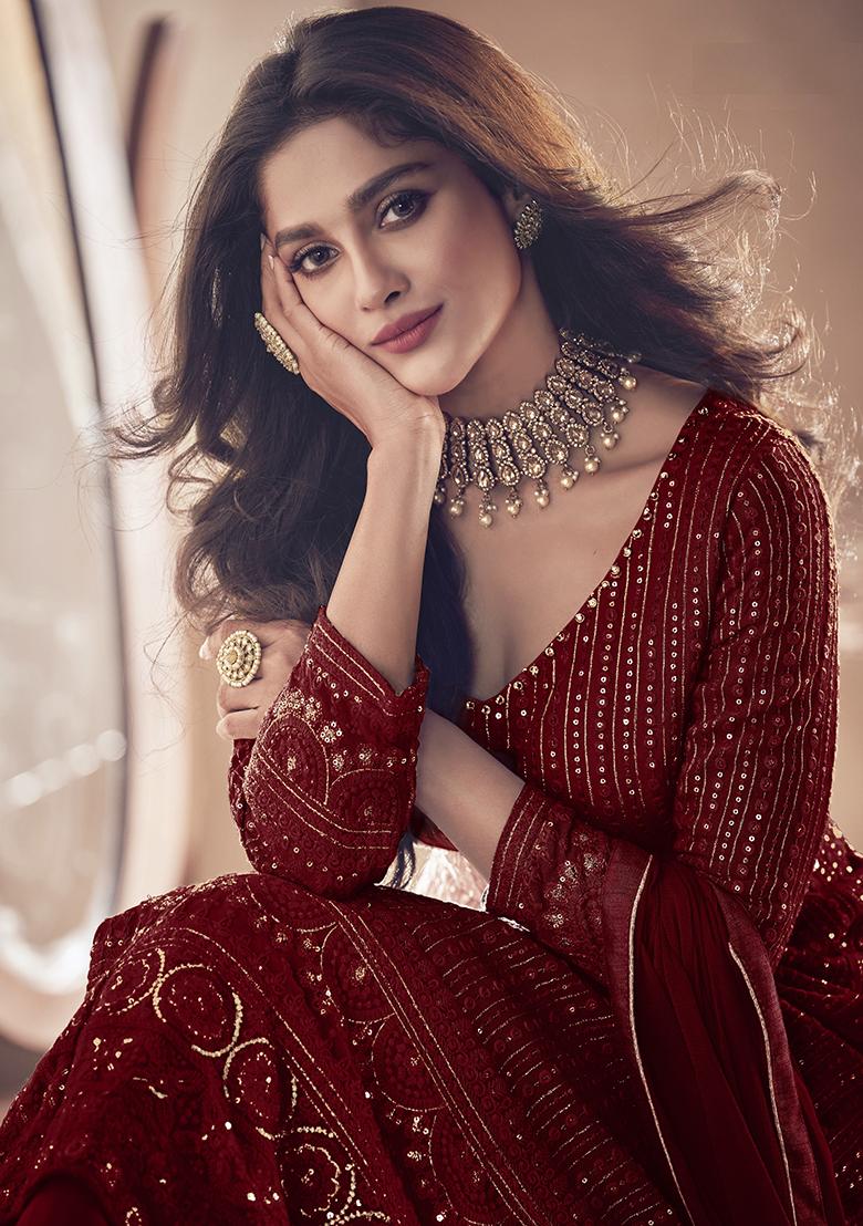 Maroon Sequin Thread Embroidered Georgette Anarkali Set