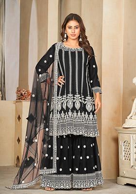 Black Embroidered Georgette Kurta Set