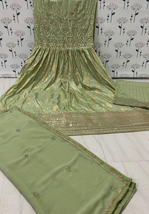Mehendi Embroidered Viscose Anarkali Kurta Set