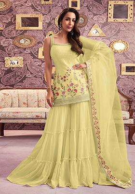 Yellow Zari Sequin Embroidered Georgette Kurta Set