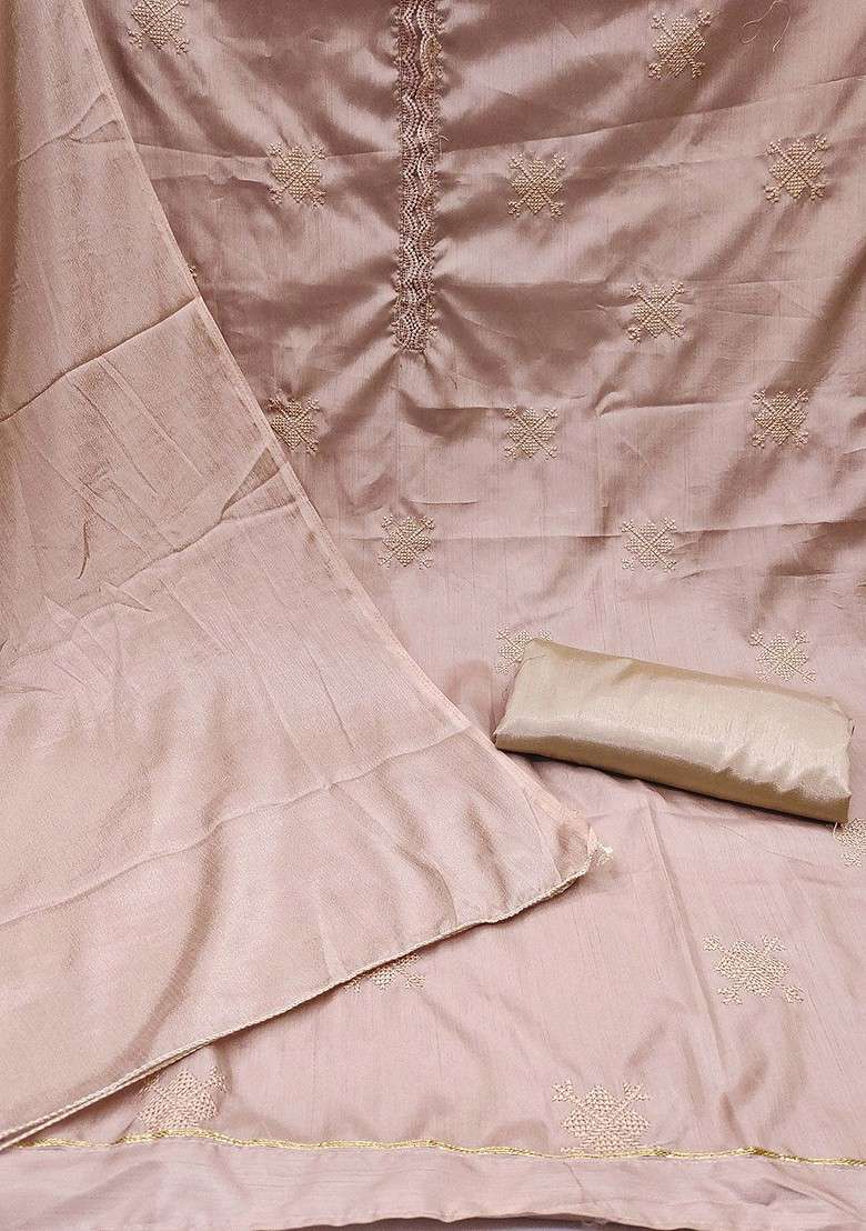 Peach Embroidered Poly Blend Kurta Set - Indya