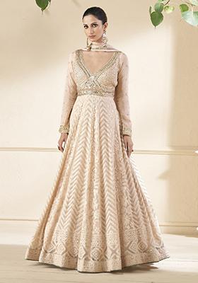 Cream Embroidered Faux Georgette Anarkali Kurta Set