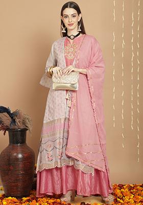 Grey Zari Embroidered Art Silk Kurta Set