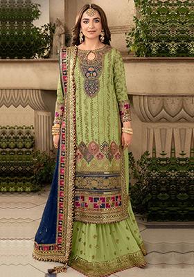 Light Green Embroidered Faux Georgette Kurta Set