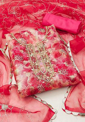 Pink Floral Print Poly Blend Kurta Set